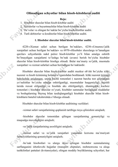 hisobdor shaxslar bilan hisob-kitoblar auditi — DOCX