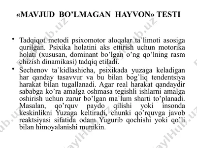 "mavjud bo’lmagan hayvon" testi — PPTX