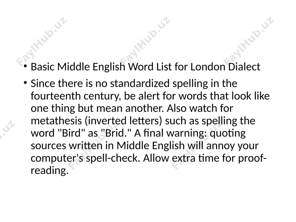 basic middle english word list for london dialect - Page 2