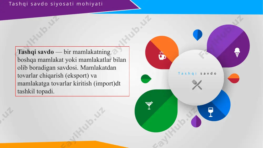 porti savdoda eng keng tarqalgan faoliyat turlaridan biri hisoblanadi . ko’pchilik hollarda eksportni davlat tomonidan rag’batlantirish tadbiri sifatida ko’pgina mamlakatlarda eksport subsidiyalari qo’llaniladi. bunda tajriba - konstruktorlik ishlari va eksportga mo’ljallangan ishlab chiqarishni bevosita moliyalashtirish yoki bu maqsadlarga davlat byudjetidan imtiyozli kreditlar berish ko’zda tutiladi. eksport subsidiyalari turli shakllarda qo’llaniladi. bularga: - eksportyor firmalarga yoki xorijiy sheriklarga past foizli kreditlar berish; - reklama xarajatlarini davlat hisobidan qoplash, bozor konьyukturasi haqida tekin axborot yetkazib berish; - firmalarga ishlab chiqarish hajmidagi eksport ulushiga muvofiq soliq imtiyozlarini berish; - bevosita subsidiyalash kiradi. 1. ixtiyoriy ravishda eksportni cheklash milliy iste’molchilar uchun tarif va kvotalarni belgilashga nisbatan ancha sezilarsiz. shuning uchun iste’molchilar ularni e’tiborsiz qabul qiladilar va hukumatga norozilik bildirmaydilar. 2. ixtiyoriy ravishda eksportni cheklash sharoitida xorij iste’molchilari ular sotib olayotgan eksport mahsulotiga yuqoriroq narx belgilashlari mumkin. ixtiyoriy ravishda eksportni cheklash eksport kvotalarining bir turi bo’lib, xorij mamlakatlarining ayrim mamlakatlarga “ixtiyoriy” eksport miqdorlarini cheklashdan iborat. …