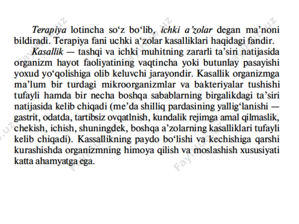 qlanadi ko’krak qafasi palpasiyasi xarakatlar algoritmi 1.bemor qulay holatda o’tirish yoki yotish suraladi 2.qo’llar tana haroratida isitiladi 3.qo’llar ko’krak qafasiga simmetrik holda qovurgalararo bo’ylab yuqoridan pastga tushiriladi 4.bunda ko’krak qafasidagi og’riqlar va ko’krak qafasi rezistentligi aniqlanadi 5.ovoz tebranishini aniqlash uchun kaftlar ko’krak qafasi simmetrik qismlarga oldindan 2-4 qovurgalar ustiga, orqadan ko’krak ustiga va ostiga, ko’krak yon tomonlariga qo’yib "r" harfi bor suzlarni aytish buyuriladi o’pka auskultasiyasi xarakatlar algoritmi 1.bemorni qulay holatda o’tqizamiz 2.eshitib ko’rish uchun fonendoskopni sozligini tekshiramiz 3.ko’krak qafasining simmetrik joylarida ma'lum tartibda eshitiladi 4.o’pkani eshitish uning cho’qqisidan boshlanadi 5.old yuzasidan yuqoridan pastga 6.yonbosh yuzasidan qo’ltiqdan pastga 7.kurak ustki va kurak ostki yuzasidan eshitiladi image1.png image2.png image3.png image4.png image5.png image6.png image7.png image8.png image9.png image10.png image11.png image12.png image13.png image14.png image15.png image16.png image17.png image18.png image19.png image20.png image21.png image22.png image23.png image24.png image25.png image26.png /docprops/thumbnail.jpeg