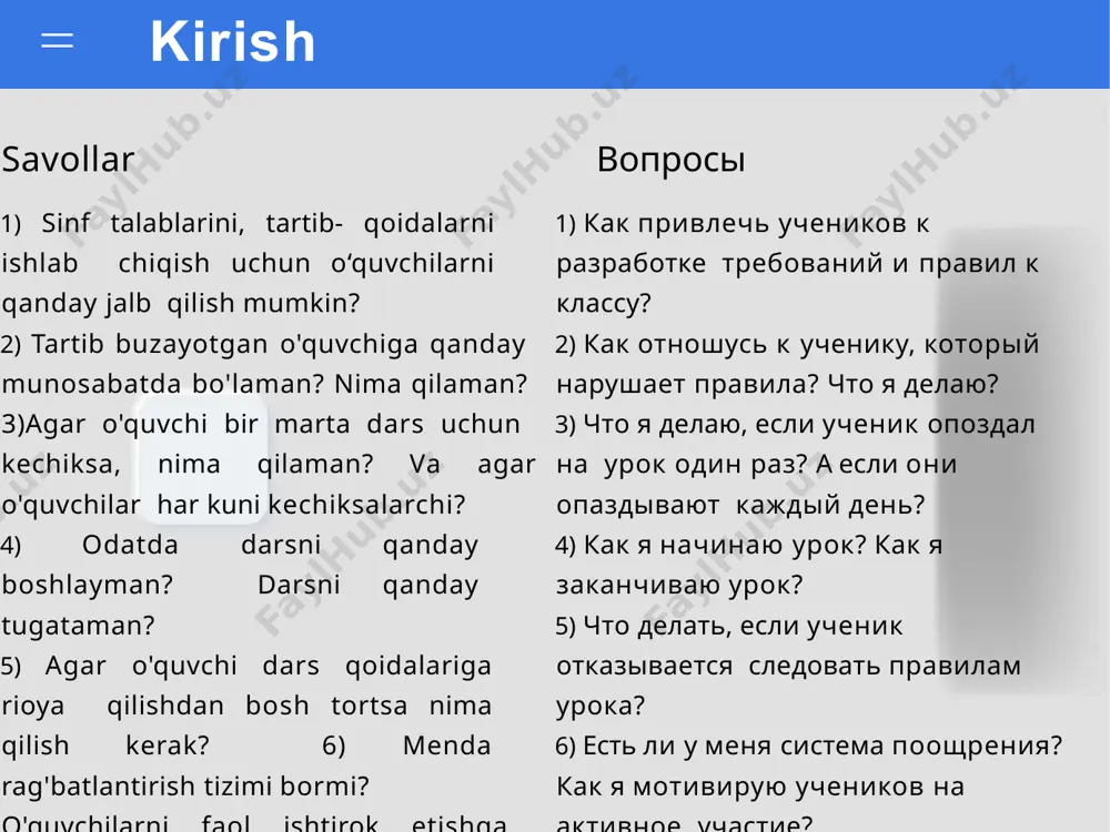 ственные идеи убедитесь, что у студентов достаточно времени, чтобы как следует изучить идеи помогайте учащимся работать вместе, делиться своими идеями с другими и ценить чужие идеи поощряйте учащихся к принятию собственных решений используйте разнообразные методы постановки вопросов и поощряйте учащихся придумывать собственные вопросы сделайте изучение естественных наук приятным и увлекательным savol - javob savollar? вопросы? e‘tiboringiz uchun rahmat! спасибо за внимание! qo‘shimcha ma‘lumotlar mukhammedov, e. (2018). is teacher talk bad? alt fl in uzbekistan, 3(12). wong, h.k. and wong, r.t. (1998). the first days of school : how to be an effective teacher. mountainview, california: harry k. wong publications image4.png image1.png image2.png image5.png image6.png image7.png image8.png image9.png image10.png image11.png image12.png image13.png image14.png image15.png image16.png image17.png image18.png image19.png image20.png image21.png image22.png image3.png
