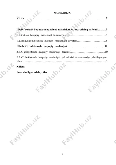 huquqiy madaniyatning o‘zbek mamlakatdagi ahamiyati — DOCX
