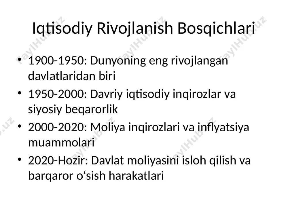 yihalar xavf-xatarlar: global savdo urushlari: xalqaro savdo sharoitlari yomonlashishi mumkin iqlim o‘zgarishi: qishloq xo‘jaligi mahsuldorligiga salbiy ta’sir ko‘rsatishi mumkin ichki siyosiy beqarorlik: investorlarning ishonchini pasaytirishi va iqtisodiy rejalarga to‘sqinlik qilishi mumkin