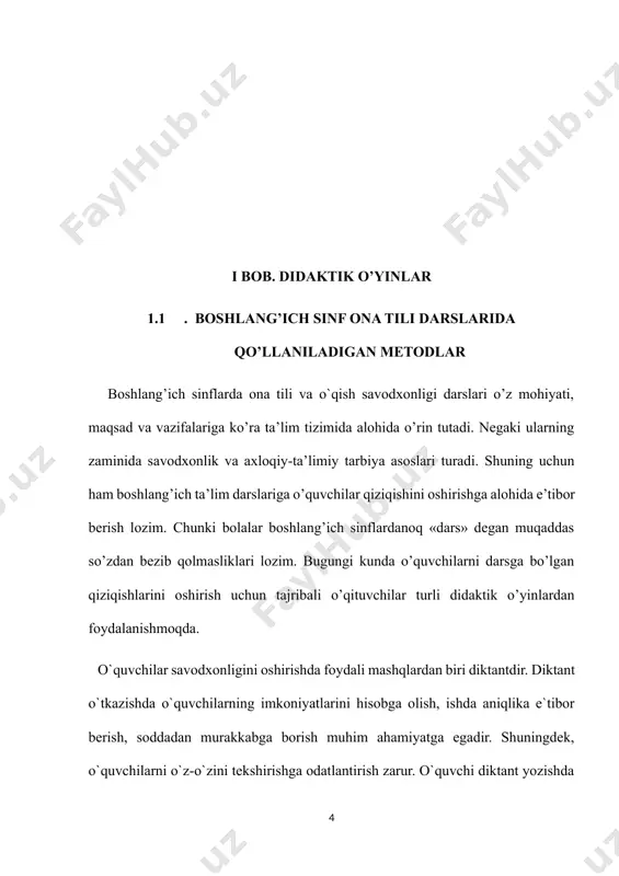 shdan oldin o’quvchilarning o’rganilayotgan mavzu yuzasidan bilimlarini aniqlab olgan. bu o’quvchilarni o’qituvchi bayonini kuzatib, tinglab borishga, faol bo’lishga undagan. o’qituvchining bayoni, ya’ni bayon qilish metodida grammatik mavzuning xususiyatidan kelib chiqib, o’qituvchi ma’lumotlarni o’z so’zlari bilan bayon qilib bergan. bunda o’qituvchi zimmasiga o’rganilayotgan grammatik mavzuning muhim o’rinlarini aniq, lo’nda, misollar tahlili bilan izchil bayon qilib berish vazifasi yuklangan. boshlang’ich sinflarda bayon qilish metodi o’quvchilarning yoshi va eslab qolish holatidan keiib chiqqan holda 3—5 daqiqaga mo’ljallangan, bayon qilish metodini qo’llash holatlari hozir ham uchraydi. suhbat metodi boshlang’ich sinflarda ona tilini o’qitishda keng qo’llaniladigan va shu bosqich o’quvchilari tabiatiga mos metod sanaladi. suhbat metodi savoljavob metodi deb ham yuritilgan. suhbat metodi o’qituvchidan mavzuning xususiyatini o’zida aks ettirgan o’quv materialini topishni, grammatik mavzuning muhim belgilarini aniqlash, ularning o’xshash va farqli jihatlarini ajratish, o’xshash va farqli jihatlariga qarab guruhlash, umumlashtirishga, xulosa chiqarishga yo’naltirilgan savollar tuzishni, ularni o’quvchilarga izchil berib borishni talab etadi. boshlang’ich sinflarda suhbat …