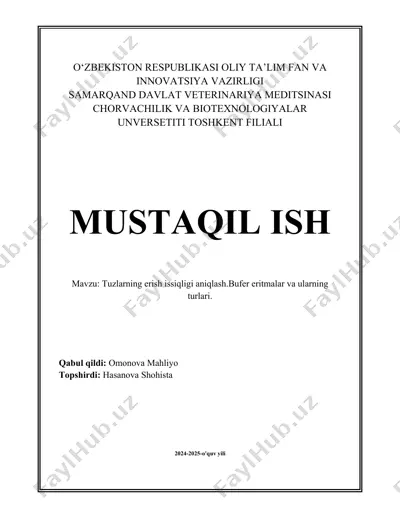 tuzlarning erish issiqligi aniqlash va bufer eritmalar — DOCX