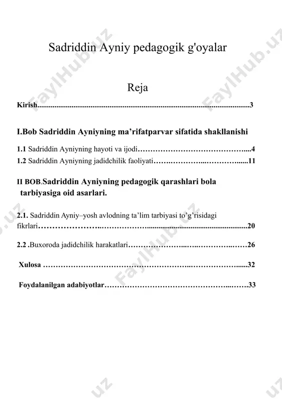 a ibrat haqida maqola yozilmasin,vatan,millat haqida bo’ladimi,ma’rifatparvarlik va taraqqiyotga oid bo’ladimi,milliy ozodlik harakati yoxud inqilobiy kurashga bag’ishlanadimi,birinchi jahon urushi yoki mardikorlik voqealariga doir bo’ladimi-bu asarlar zamirini,mohiyat e’tibori bilan xalqni uyg’otish yangicha fikrlashga chorlash,jur’at va fidokorlikka targ’ib etish tashkil qildi.yuqorida ko’rib o’tganimizdek bu jarayonda behbudiy,fitrat,avloniy,cho’lpon,mirmuhsin shermuhammedov kabi xalqning ma’rifatli adiblari o’zlarining sa’y harakatlari bilan ommani ma’rifatli qilishga urinishdi.bu davrda o’zbek publisistikasining shakllanish davri bvoshlandi va bu publisistika ilk qadamlari bilanoq millatparvarlik manfaatlari yo’lida jonbozlik ko’rsatdi va bu kelajak avlodga katta adabiy me’ros sifatida bugungi kun matbuotchiligiga ham zamin bo’ldi. yakuniy xulosa shuki,turkiston vaqtli matbuot tarixi vatanimizning yaqin o’tmishidagi ma’rifat va jaholat,ozodlik va yovuzlik,jaholat va qabohat kurashlari tarixi ko’zgusidir. i.bob sadriddin ayniyning ma’rifatparvar sifatida shakllanishi 1.1 sadriddin ayniyning hayoti va ijodi. xix asrning soʻnggi choragida tugʻilib, xx asrning oʻrtalariga qadar yashab ijod etgan sadriddin ayniy oʻzbek va tojik adabiyotlari taraqqiyotiga muayyan hissa qoʻshgan zullisonayn yozuvchidir. u mansub boʻlgan yozuvchilar avlodi xalq va …