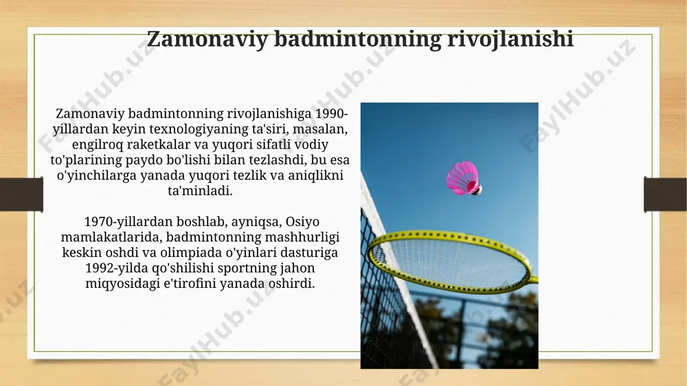 badminton oʻyini kelib chiqishi tarixi va oʻyin qoidalari - Page 5