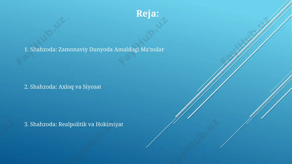 va harbiy san'ati boʻyicha muhim manba qiladi. davlatni boshqarish san'ati “davlatni boshqarish san’ati”da hukmdorning shaxsiy fazilatlari, ya’ni 3 ta asosiy xususiyati – shafqatsizlik, oqillik va o'ziga ishonch uning muvaffaqiyati uchun muhim omil sifatida ko'rsatiladi. “davlatni boshqarish san’ati”da 15 ta bob mavjud boʻlib, har biri alohida davlat boshqaruvining muhim jihatlarini, masalan, qoʻshinlarni boshqarish, adolatni ta’minlash va soliq siyosatini oʻz ichiga oladi. kitobda 50 dan ortiq turli xil siyosiy taktikalar va strategiyasi, shu jumladan, “virtù” va “fortuna” kabi muhim tushunchalar batafsil tahlil qilinadi. niksonning siyosiy nazariyalari "султон"даги сиёсий реализм 16-асрдаги италия шароитига мослаштирилган бўлиб, ҳукмдорнинг асосий вазифаси сифатида давлатнинг барқарорлигини ва ҳудудий яхлитлигини сақлаш кўрсатилган. макиавеллининг 2 хил ҳукмдорлик тури – "шафқатсиз" ва "меҳрибон" ҳақидаги таълимоти, ҳукмдорнинг оқилона танловини амалга оширишдаги мураккаблигини ва сиёсий мақсадларга эришиш учун турли усуллардан фойдаланиш заруратини кўрсатади. никколо макиавеллининг “султон” асарида 5 та асосий сиёсий тушунча: давлат, ҳукмдор, қонун, фуқаролар ва ташқи сиёсат алоҳида таҳлил қилинади. shahzoda …