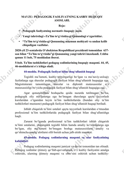 pedagogik faoliyatning kasbiy huquqiy asoslari — DOC