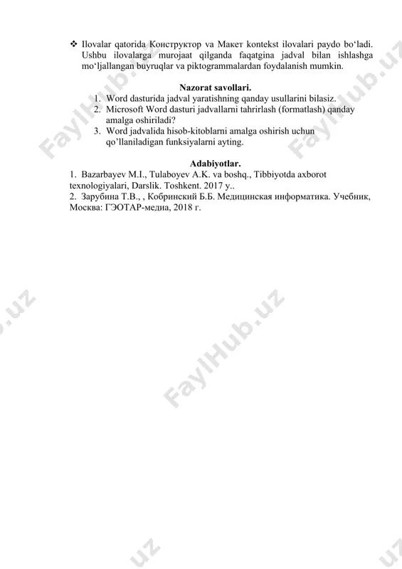 word dasturida jadval yaratish va formatlash - Page 4