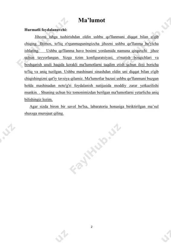 stlabki joyga ko'tariladi va keyin chap qo'lni bo'shating. namuna pichoqdan avtomatik ravishda olib tashlanadi. kesuvchi pichoq: 4.2 harakatlanuvchi pichoq bilan kesish; neylon taxtani mashinasining pastki poydevoriga qo'ying, namunani neylon taxtasiga qo'ying va keyin pichoqni namunaning to'g'ri joyiga qo'ying, uni plastinka markaziga o'rnating. chap tugmani chap qo'l bilan bosing va keyin o'ng tugmani o'ng qo'l bilan bosing. plastinka pastga siljiydi va pichoqni bosing, so'ngra namunani kesib oling. kesishni tugatgandan so'ng, o'ng qo'lni bo'shating, plastinka dastlabki joyga ko'tariladi va keyin chap qo'lni bo'shating. namunani pichoqdan qo'l bilan siljitish. eslatma: barcha kesuvchi pichoqlar standart konfiguratsiyaga kiritilmagan ixtiyoriy aksessuarlardir. 5. texnik xizmat ko`rsatish 1. kesishda pichoq pichog'i yuzasi neylon taxta yuzasiga parallel bo'lishiga ishonch hosil qiling. 2. kesish paytida, shikastlanmaslik uchun pichoq pichog'ini qattiq materiallarga tegizish mumkin emas. 3. agar uzoq vaqt davomida ishlatilmasa, pichoq zanglamasligi yog ' bilan ishlov berilishi kerak. 4. mashinadan oldin presslash havosi toza bo'lishi kerak. 5. ishlatilmaganda, mashinasini chang, …