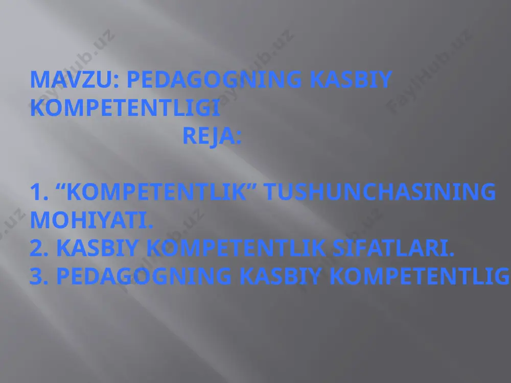 o boyitib borishni, yangi axborotlarni o‘rganishni, muhim ijtimoiy talablarni anglay olishni, yangi ma’lumotlarni izlab topish, ularni qayta ishlash va o‘z faoliyatida qo‘llay bilishni taqozo etadi kasbiy kompetentlik sifatlari. kasbiy kompetentlik negizida quyidagi sifatlar aks etadi (1-rasm): quyida kasbiy kompetentlik negizida aks etuvchi sifatlarning mohiyati qisqacha yoritiladi. ijtimoiy kompetentlik – ijtimoiy munosabatlarda faollik ko‘rsatish ko‘nikma, malakalariga egalik, kasbiy faoliyatda sub’ektlar bilan muloqotga kirisha olish. maxsus kompetentlik – kasbiy-pedagogik faoliyatni tashkil etishga tayyorlanish, kasbiy-pedagogik vazifalarni oqilona hal qilish, faoliyati natijalarini real baholash, bkmni izchil rivojlantirib borish bo‘lib, ushbu kompetentlik negizida psixologik, metodik, informatsion, kreativ, innovatsion va kommunikativ kompetentlik ko‘zga tashlanadi. ular o‘zida quyidagi mazmunni ifodalaydi: psixologik kompetentlik – pedagogik jarayonda sog‘lom psixologik muhitni yarata olish, o’quvchilar va ta’lim jarayonining boshqa ishtirokchilari bilan ijobiy muloqotni tashkil etish, turli salbiy psixologik ziddiyatlarni o‘z vaqtida anglay olish va bartaraf eta olish; metodik kompetentlik – pedagogik jarayonni metodik jihatdan oqilona tashkil etish, ta’lim yoki tarbiyaviy faoliyat …