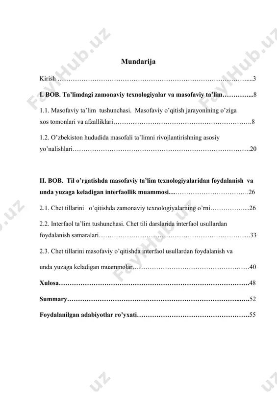 hidan beri fan va texnikaning deyarli barcha sohalarida juda ko’p kashfiyot va ixtirolar qilindi. ilm – fan jamiyatimizning bevosita ishlab chiqarish kuchiga aylanib bormoqda. har bir jamiyatning kelajagi uning ajralmas qismi bo’lgan ta’lim tizimining qay darajada rivojlanganligi bilan belgilanadi[footnoteref:2]. bugungi kunda mustaqil taraqqiyot yo’lidan borayotgan mamlakatimizning uzluksiz ta’lim tizimini isloh qilish va takomillashtirish, unda ilg’or pedagogik va axborot texnologiyalarini joriy etish va ta’lim samaradorligini oshirish davlat siyosati darajasiga ko’tarilgan. [2: karimov i.a. yuksak ma’naviyat- yengilmas kuch. - t., 2008.b-4.] mustaqillikka erishganimizdan keyin mamlakatimizda ta’lim sohasiga juda katta e’tibor berildi, xususan chet tillarini o’rgatishga alohida e’tibor qaratilmoqda. o‘zbekiston respublikasining “ta’lim to‘g‘risida”gi qonunini hamda kadrlar tayyorlash milliy dasturini amalga oshirish doirasida chet tillarni o‘qitishning kompleks tizimi, ya’ni uyg‘un kamol topgan, o‘qimishli, zamonaviy fikrlovchi yosh avlodni shakllantirishga, respublikaning jahon hamjamiyatiga yanada integratsiyalashuviga yo‘naltirilgan tizim yaratildi. bugungi kunda xorijiy tilni bilish o’ta muhim ahamiyat kasb etganligi bois chet tili o’qitish tizimini ham isloh etish, …