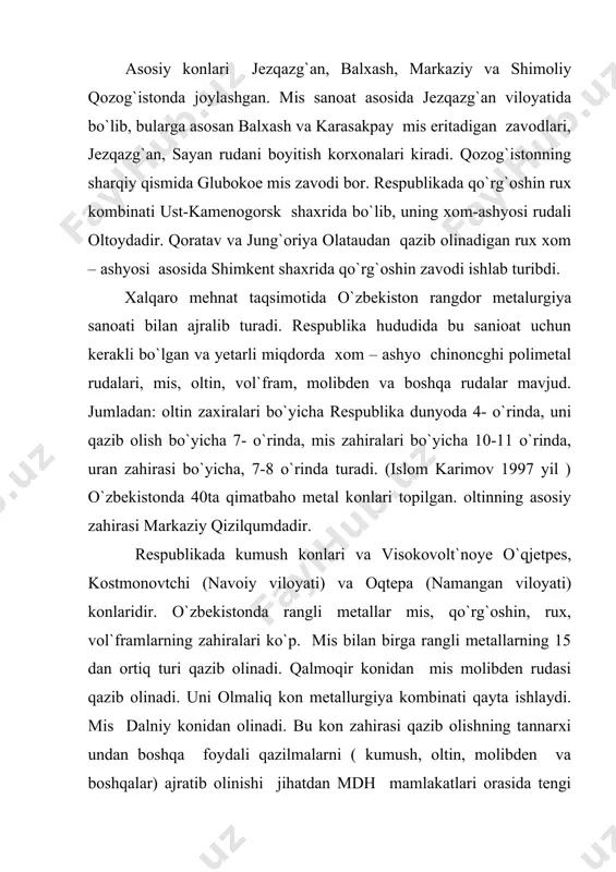 iy osiyo mamlakatlari iqtisodiy va ijtimoiy geografiyasi”. (amaliy mashg`ulotlar). angren – 2003. 8. a.n.ro`ziyev. “markaziy osiyo mamlakatlari iqtisodiy va ijtimoiy geografiyasi”. termiz – 2000. 9. a.soliyev., l.qarshiboyeva. “iqtisodiy geografiyaning nazariy va amaliy masalalari”. t., 1999. 10. a.s.soliyev., e.a.ahmedov., r.y. mahamadaliyev. “mintaqaviy iqtisodiyot”. t., “universitet”. 2003. 11. “o`zbekiston milliy ensiklopediyasi” t., 1998. 12. i.a.hasanov., p.n.g`ulomov. “o`rta osiyo tabiiy geografiyasi”. t., 2002.
