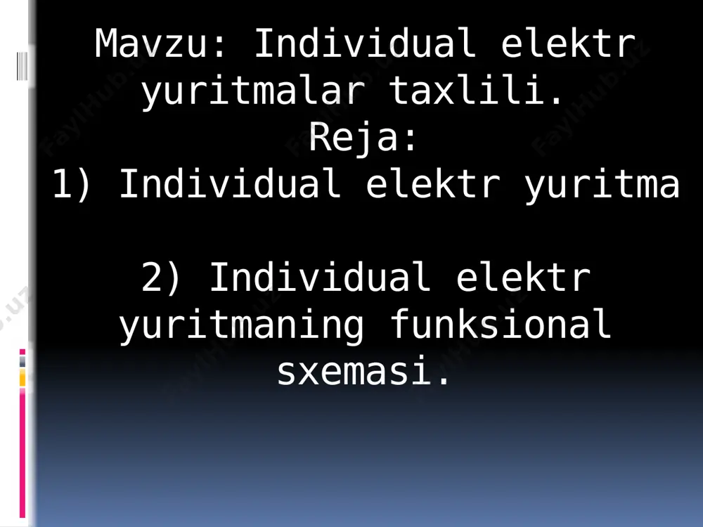 yotlar: 1. ibragimov u. elektr mashinalari. kasb-hunar kollejlari uchun. - т.: « 0 ‘qituvchi». 2001. 2. ковчин с. а., сабинин ю. а. теория электропривода. «энергоатомиздат». спб., 2000. 3. ключев в. и. теория электропривода. -м.: «энергоатомиздат», 2000. 4. рудаков в. в. электроприводы с программным управлением и последовательной коррекцией. л., изд-во лги, 1990. image2.png /docprops/thumbnail.jpeg