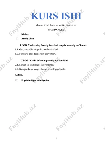kritik holat va kritik parametrlar — DOCX