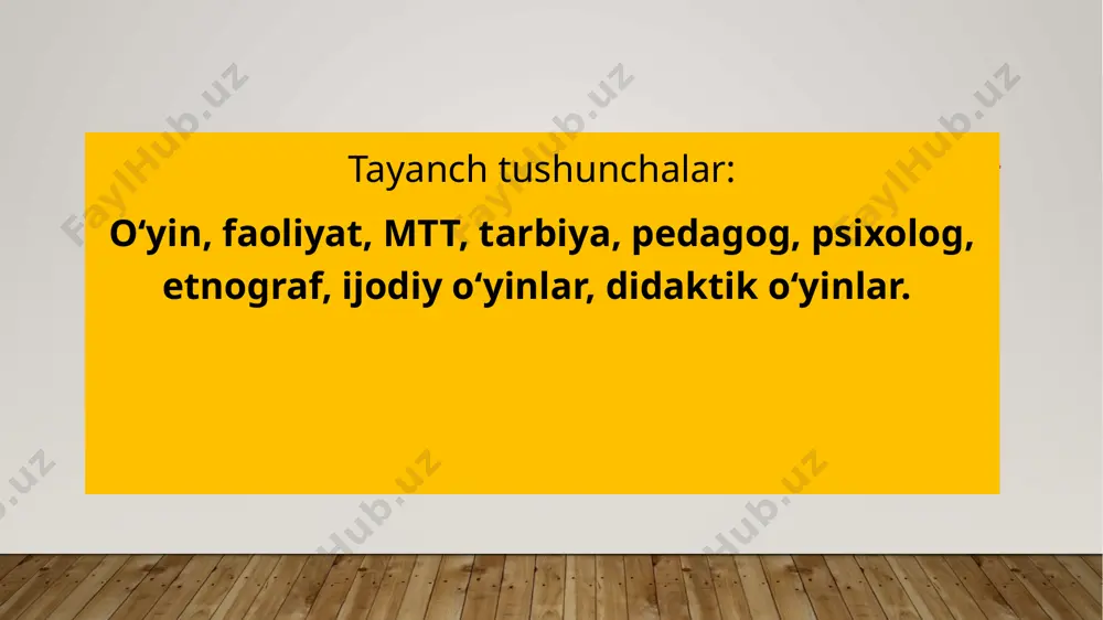 faoliyat bo'lib, bu jarayonda bolalar o'z tengdoshlari bilan aloqa qilishga kirishadilar. ularni umumiy maqsad, unga erishishdagi umumiy kechinmalar birlashtiradi. shuning uchun o'yin do'stona munosabatlarni tarbiyalashda, jamoa hayoti malakalarini, tashkilotchilik qobiliyatlarini shakllantirishda muhimdir. birgalikdagi o'yin bilan birlashgan kichik bolalar jamoasida murakkab munosabatlar vujudga keladi. tarbiyachining vazifasi har bir bolani faol o'yinga jalb qilish, bolalar o'rtasida do'stlikka, haqqoniylikka, o'rtoqlarinijavobgarligini sezishga asoslangan munosabatlar o'rnatishdan iborat. e’tiboringiz uchun raxmat! image1.jpg /docprops/thumbnail.jpeg