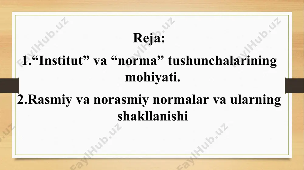 individlarning o‘z tanlovini amalga oshirishda foydalaniladigan asosiy unsur hisoblanadi ushbu unsur: tartibni saqlash funksiyasiga ega o‘zaro hamkorliklar tizimida majburiy xatti-harakat bajarilishini talab etadi shaxsning turli vaziyatlarda o‘zini qanday tutishi lozimligini belgilaydi shaxslar xatti-harakatidagi ijtimoiy, iqtisodiy, yuridik sanksiyaga tayanuvchi muntazamlik hamda muqarrarlikni aks ettiradi 8 norma amal qilishi uchun talab etiladigan tarkib beshta unsurdan iborat: individlarning guruhlanish belgilari; muqarrarlik omili (kerak yoki kerak emas); maqsad; norma harakatda bo`lgan shart-sharoitlar; sanksiyalar. kelishuvlar nisbatining quyidagi variantlari tahlil qilinadi: 1. ekspansiya – unda o‘zaro hamkorlikni tashkil qilish ilgari boshqa kelishuvlar ustuvorlik qilgan sohalardagi kelishuvlardan birining normalari asosida amalga oshadigan kelishuvlar nisbati. masalan, siyosiy soha siyosiy bozorga aylanishi mumkin, bunda fuqarolik kelishuvi normalari bozor kelishuvi normalari tomonidan siqib chiqariladi. 2. urinish – unda bir o‘zaro hamkorlikning o‘zi bir-birini istisno etuvchi normalar asosida amalga oshirilishi mumkin bo‘lgan kelishuvlar nisbati. shu nuqtai nazardan ilk bor k.errou tomonidan tadqiq etilgan qon topshirish bunga aynan mos misol bo‘ladi. gap …