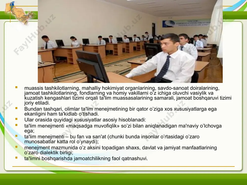 larni tekshirish - o'qituvchi turli savollar yordamida talabalarning qanchalik tushunganlarini dars davomida tekshirib, olga borish mumkinmi yoki yukligini aniqlaydi. agar olga borish mumkin bo'lmasa orqaga kaytib bajariladigan ishlarni belgilaydi. 7. mustaqil amaliyot - o'qituvchi talabalarni o'zlarini tekshirib ko'rishlari uchun imkoniyat yaratadi. talabalar mustaqil o'zlari o'rganganlarini tekshirib ko'radilar. 8. darsni tugallash - darsni xulosalash oldida talabalar o'z ishlarini, o'rganganlarini o'qituvchiga so'zlab berish, namoyish qilish orqali ko'rsatadilar. shunday qilib, ta'lim jarayonining qurilmasi, uni loyihalashning: a) ta'lim maqsadlari va natijalarni belgilashni; b) natijalar asosida (diagnostikalash orqali) nazorat topshiriqlari va baholash mezonlarini ishlab chiqishni; hamda o'quv mashg'ulotining texnologik xaritasi (dars konspekti) ni ishlab chiqish bosqichlarini amalda qo'llashni nazarda tutadi. image2.jpeg image3.jpeg image4.jpeg image5.jpeg image6.jpeg image7.jpeg image8.jpeg image9.jpeg image10.jpeg image11.jpeg image12.jpeg image13.jpeg image14.jpeg image15.jpeg image16.jpeg image17.jpeg image18.jpeg image1.jpeg