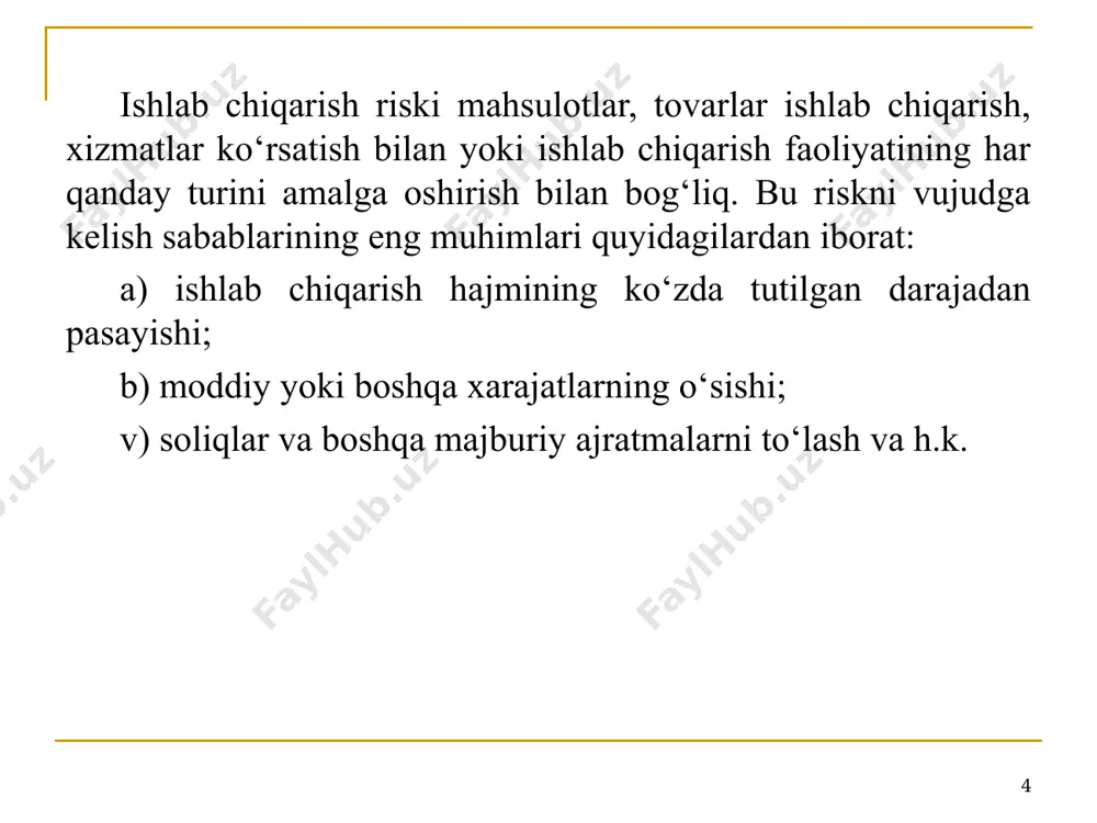 g‘liq. qarz oluvchilar yoki emitentlarning to‘lovga qodir bo‘lmaganligi ushbu aktivlarning bir qismini yo‘qotishiga olib keladi va ularning keyingi faoliyatini imkonsiz qilishi mumkin. kredit risklari nafaqat alohida kontragentlarning ishonchliligi bilan, balki makroiqtisodiy, tabiiy yoki siyosiy omillar bilan ham bog‘liq. masalan, neft narxining keskin pasayishi yoqilg‘i-energetika kompleksidagi kompaniyalarning to‘lov qobiliyatini pasaytiradi va tabiiy ofat ma’lum mintaqadagi barcha kompaniyalarning moliyaviy ahvolini keskin yomonlashtirishi mumkin. * bozor xatarlari guruhiga xalqaro moliya bozorida qatnashuvchilarning aktivlari va majburiyatlari narx xususiyatlarining o‘zgarishi risklari kiradi. narxlarning o‘ziga xos xususiyatlariga qarab bozor risklarining to‘rtta asosiy turi ajratiladi: valyuta, foiz, aktsiyadorlik va tovar xatarlari. valyuta riski - valyuta kurslarining salbiy o‘zgarishi bilan bog‘liq riskdir. bu xalqaro moliyaviy bozor ishtirokchilari aktivlari va passivlarining valyuta tarkibi turlicha bo‘lgan hollarda yuzaga keladi. so‘nggi o‘n yilliklarda valyuta kurslarining o‘zgaruvchanligi ushbu riskni zamonaviy banklar va kompaniyalar moliyaviy faoliyatiga ta’sirini kuchaytirdi. * foiz riski - foiz stavkalarining salbiy o‘zgarishi riski sifatida ifodalanadi. u bir nechta manbalarga …