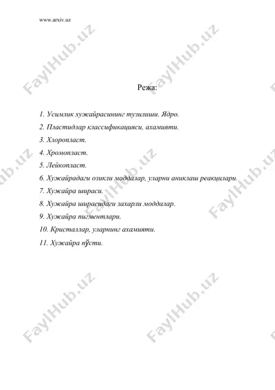 усимлик хужайраси. пластидлар. хужайрадаги озикли моддалар, кристаллар — DOC
