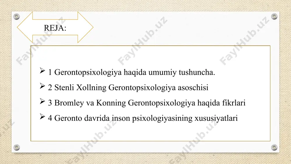 qidagi soha. invalutsiya - o`sishdan orqaga qaytish. geteroxronlik - bir xil yoshdagilarda ruhiy jarayonlarning turlicha namoyon bo`lishi. keksayish davri 61 yoshdan 74 yoshgacha bo`lgan davrni o`z ichiga oladi. bu yoshdagi kishilar shaxslararo munosabatlarda boshqa yoshdagi kishilardan ajralib turadi. ularni shartli ravishda ikki guruhga bo`lish mumkin: 1) mutlaqo istefoga chiqqan, ijtimoiy faol bo`lmagan erkak va ayollar; 2) nafaqaga chiqqan erkak va ayollar, lekin ijtimoiy hayotning turli sohalarida faoliyat ko`rsatayotgan keksalar. keksalik davri 75-90 davrlarni o`z ichiga oladi. keksalar jismoniy va aqliy faollikka moyil hamda passiv turmush tarziga ko`nikkan qariyalar guruhiga ajratish mumkin. biologik qarish, psixik jarayonlar, holatlar, xususiyatlar va xatti-harakatlarda keskin o`zgarishlarni vujudga keltiradi. sezgi organlari zaiflashadi, asab tizimi kuchsizlanadi. ma`lumotlarni qabul qilish, ularni qayta ishlash, mohiyatini anglash hamda ongni biror bir obyektda uzoq muddat ushlab turish qiyinlashadi. p.p.lazerev 1928- yilda umr o‘tishi bilan ko‘ruv apparati markaziy etnologiyasining xiralashuvini aytgan edi. keyinchalik, 1967- yilda amerikalik psixolog gregori bu fikrni tajribadan o‘tkazdi …