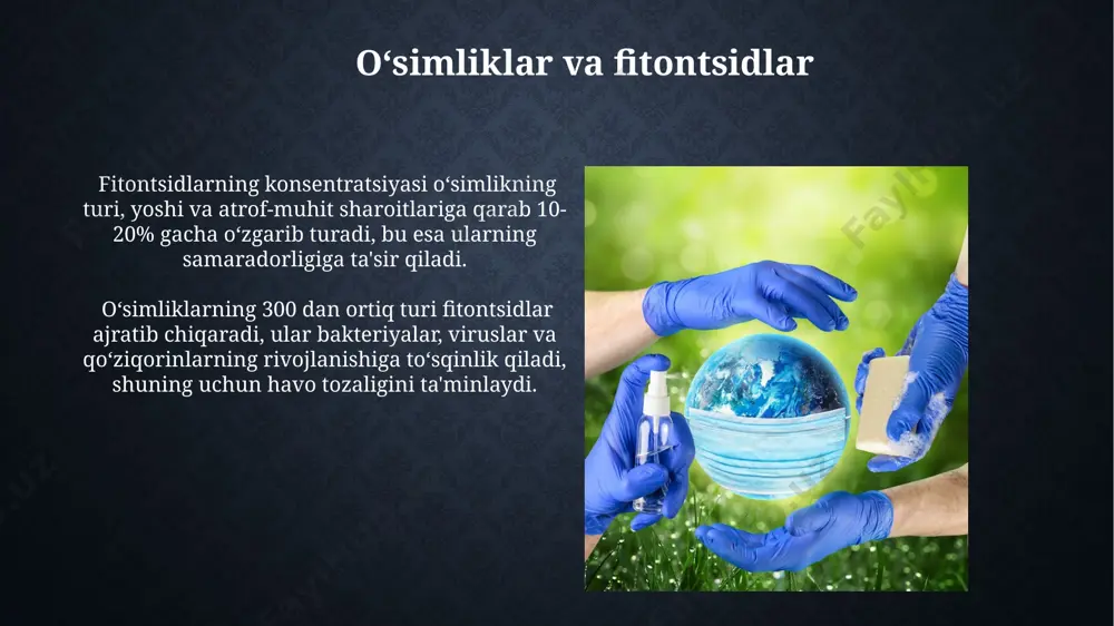 taʼsir koʻrsatadi, stress darajasini 20% ga kamaytiradi. sogʻlom ovqatlanish va tabiiy mahsulotlar tabiiy mevalar va sabzavotlar tarkibida 5 dan ortiq muhim vitamin va minerallar mavjud bo'lib, immunitet tizimini mustahkamlashga va xastaliklardan himoya qilishga yordam beradi. to'g'ri ovqatlanish, ya'ni kuniga kamida 2 litr suv ichish va 5 ta meva-sabzavot iste'mol qilish, organizmning toksinlardan tozalanishiga va sog'lom vaznni saqlashga yordam beradi. harakat va jismoniy faollik kuniga kamida 30 daqiqa o'rtacha intensivlikdagi jismoniy mashqlar qilish, 150 daqiqa haftalik me'yoriy faoliyat hisoblanadi va sog'lom turmush tarzini shakllantirishga hissa qo'shadi. harakat va jismoniy faollik yurak-qon tomir kasalliklari xavfini 30% ga kamaytirishi va umr ko'rish davomiyligini 2-3 yilga uzaytirishi ilmiy jihatdan isbotlangan. e'tiboringiz uchun rahmat @taqdimot_robot image2.jpg image3.jpg image4.jpg image5.jpg image6.jpg image7.jpg image8.jpg image9.jpg image10.jpg image11.jpg image12.jpg image13.jpg image14.jpg image15.jpg image16.jpg image17.jpg image18.jpg