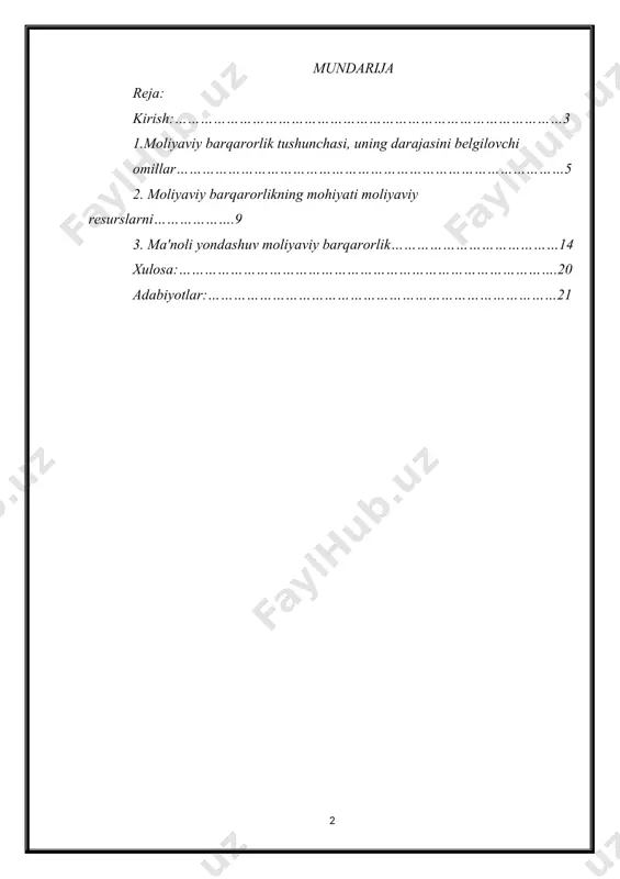 lum nisbati sifatida tushuniladi. tijorat munosabatlari rivojlanishining barqarorligini aniqlash nafaqat tashkilotlarning o'zlari, balki barqarorlik haqida haqli ravishda ma'lumotga ega bo'lishni xohlaydigan sheriklari uchun ham zarurdir. moliyaviy farovonlik va uning mijozi yoki mijozining ishonchliligi. shuning uchun hammasi katta miqdor pudratchilar ma'lum bir tashkilotning moliyaviy barqarorligini tadqiq qilish va baholashda ishtirok eta boshlaydi. tashkilotning moliyaviy barqarorligi bank hisobvaraqlarida kerakli miqdordagi naqd pullarning doimiy mavjudligi, muddati o'tgan kreditlar, kreditlar, debitorlik va kreditorlik qarzlarining yo'qligi, aylanma mablag'larning maqbul hajmi va tuzilishi, ularning aylanmasining tezlashishi, o'z kapitalining etarli miqdori va undan samarali foydalanish, ishlab chiqarilgan mahsulotlarning ritmik rivojlanishi, aylanma, foydaning o'sishi, rentabellikning oshishi va boshqalar. bozor iqtisodiy sharoitlari tashkilotlarni istalgan vaqtda qarzlarni zudlik bilan to'lash imkoniyatini berishga majbur qiladi. shu munosabat bilan tashkilotning moliyaviy barqarorligini baholash birinchi navbatda uning to'lov qobiliyati bilan amalga oshiriladi. savdoda, milliy iqtisodiyotning boshqa tarmoqlariga qaraganda, tijorat tavakkalchiligi ko'proq mumkin va shuning uchun tashkilotning moliyaviy barqarorligini tahlil qilishning ahamiyati oshadi. ushbu …