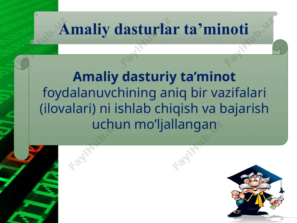 phics (obsolete) google docs (web-based) slidewiki ibm lotus freelance graphics (obsolete) emaze flowboard viewpoint 3d ushbu dastur 3d komputer grafikli va taqdimot dastur bo`lib, u viewpoint 3d tomonidan yaratilgan. viewpoint 3d dasturi foydalanuvchilarga o`z prezentatsiyalarini 2d va 3d formatda yaratishga imkon beradi. taqdimot dasturi power point 2007 islash texnologiyasi. power point presentatsion (taqdimot) grafikli dastur bo’lib, o’zida matnlar, rasmlar, sxemalar, grafirlar, animatsiya effeklari, ovoz, videokliplardan iborat bo’lgan slaydlar hosil qilish imkonini beradi. taqdimot yaratish dasturlari windows ot muhitida power point dasturi презентация .ppt .pptx animatsiya bu o’bektlar, kameralar, yoruglik manbalarining o’zaro joyini almashtirish yoki ularning parametrlarini vaqt bo’yicha o’zgarishiga ega bo’lgan vazifa yoki topshiriqdir klaster taqdimot yaratish rasm chizma matn grafik animatsiya ovoz без анимации effekti анимации fotoalbom klip image2.jpeg image3.jpeg image4.jpeg image5.jpeg image6.jpeg image7.jpeg image8.jpeg image9.png image10.png image11.png image12.png image13.png image14.gif image15.png image16.png image17.png image18.png image19.png image1.jpeg