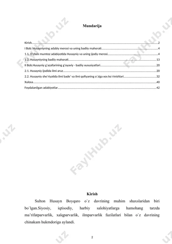 i she’riyatida, xususan turkiy adabiyotida qo’llanilmagan kamyob so’zlardan qofiya va radif sifatida foydalanadi. bu navoiy tomonidan shoirning “ixtirolari”, deya baholanadi. husayniy she’riyatining yana bir yutuqlaridan biri badiiy san’atlarni rang – barangli va bulardan mahorat bilan foydalanishda deyish mumkin. zero, she’riyat ilmida badiiy san’atlar she’rni ziynatlovchi, jonlantiruvchi, yurakka yaqinlashtiruvchi, go’zallashtiruvchi vosita sifatida qadrlanadi. husayniy devonidagi har bir g’zalning har bir bayti va misrasida bir varakayiga bir necha badiiy san’atlar qo’llanilganiga guvoh bo’lamiz. xususan, tashbeh, tajohuli orifona, mubolag’a, tazod, tazmin, husni ta’lil, tanosib, ruju’, tashxis kabi san’atlardan unumli foydalanadi. husayniy badiiy san’atlardan shunchaki, she’rda bir vosita sifatida foydalanibgina qolmasdan, badiiy mantiqiylikka ham alohida e’tibor beradi. mazmuniy izchillikning saqlanishida badiiy san’atlarning o’rni yaqqol sezilib turadi. husayniy devonidagi she’rlarni vazni jihatdan tahlil etish o’z navbatida shoir ijodida yaratilgan janr namunalarining tasnifda muhim o’rin tutadi. ayniqsa, bu holat to’rtliklarninig janrini belgilashda o’rinlidir. tahlil jarayonlari shuni ko’rsatadiki, husayniy vazn talablaridan chiqishiga uringan holatlar ham mavjud. bizga …