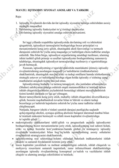 iqtisodiy siyosatning asosiy xususiyatlari — DOCX