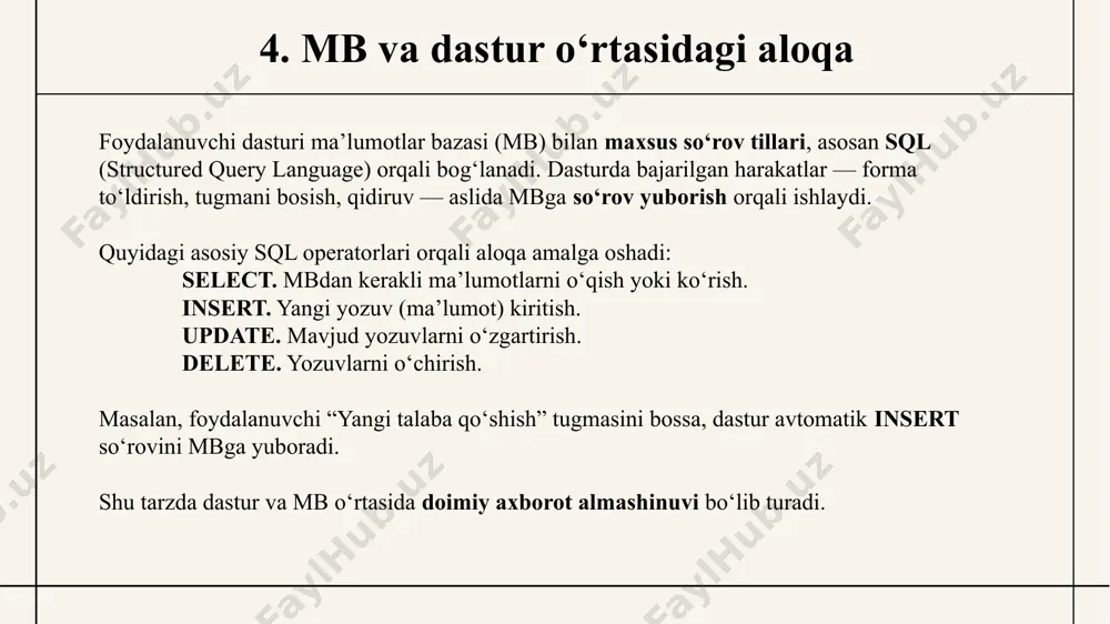 ma’lumotlar bazasi muhitida foydalanuvchilar dasturini yaratish - Page 5