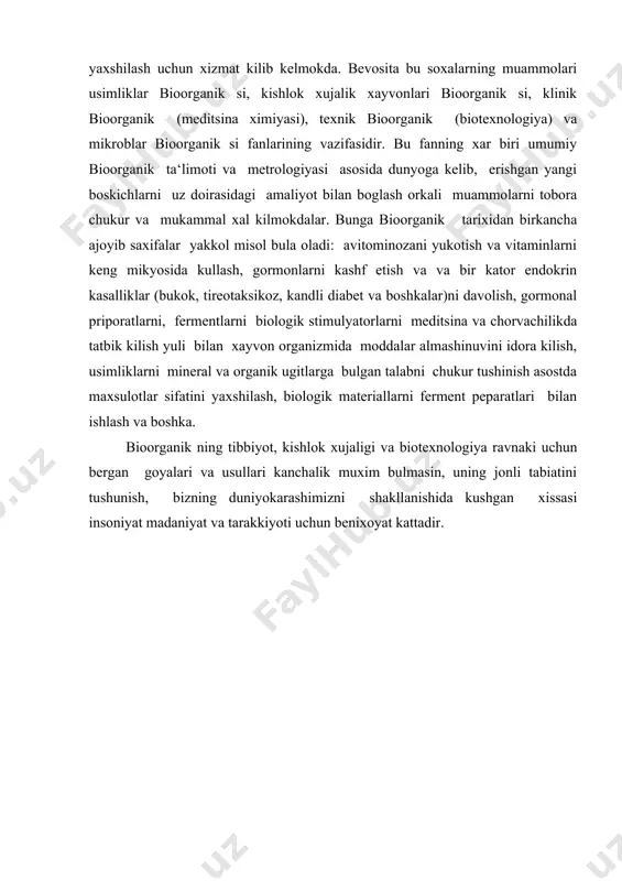 ganik dan maruzalar”. buxoro 1995. 3. yo.x.turakulov. “bioorganik ” toshkent ukituvchi, 1970. 4. т.т.березин, б.ф.коровкин. биологическая химия. 5. критович. л.п “биоорганик растения”вышая школа м-1980. 6. в.и.збарикин биоорганик . медицина. м 1976. 7. ю.ф.заяц. качестова мясо и мясопродуктов. м.пишепром. 1978. 8. н.н.крипова, ю.н.лясковская биоорганик мясо. м. пишепром. 1978. 9. maksudov. a.r, primuxamedov. i.m bioorganik kimyo “ibn sino” toshkent 1993.