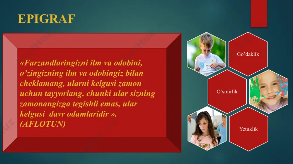 faollashadi. o'smirlar romantik munosabatlar va jinsiy aloqalar haqida o'ylay boshlaydilar. bu bosqichda shaxsning o'zini anglash va ijtimoiy roli muhim ahamiyatga ega. sigmund freyd rus psixologi, rivojlanish nazariyasini ishlab chiqqan va uning asosiy g'oyalaridan biri shundaki, insonning kognitiv rivojlanishi ijtimoiy va madaniy kontekstda sodir bo'ladi. vygotskiy rivojlanish bosqichlarini aniq belgilab bermagan, lekin uning nazariyasida muhim tushunchalar mavjud: 1. ijtimoiy o'zaro ta'sir: - vigotskiy fikricha, bolalar o'z atrofidagi odamlar bilan o'zaro aloqalar orqali o'rganadilar. ota-onalar, o'qituvchilar va tengdoshlar bolalarning rivojlanishida muhim rol o'ynaydi. 2. zonalarning rivojlanishi: - vygotskiy "rivojlanish uchun yaqin zona" (zone of proximal development, zpd) tushunchasini kiritdi. bu zona bolaning mustaqil ravishda bajarishi mumkin bo'lgan vazifalari va yordam kerak bo'lgan vazifalari orasidagi farqni anglatadi. o'qituvchilar va kattalar bolalarga ushbu zonada yordam berishlari kerak. 3. madaniy vositalar: - vygotskiy, kognitiv rivojlanishda madaniy vositalar (til, belgilar, ramzlar) muhim ahamiyatga ega ekanligini ta'kidlaydi. til, ayniqsa, fikrlash va o'z-o'zini boshqarish jarayonida muhim vosita hisoblanadi. …