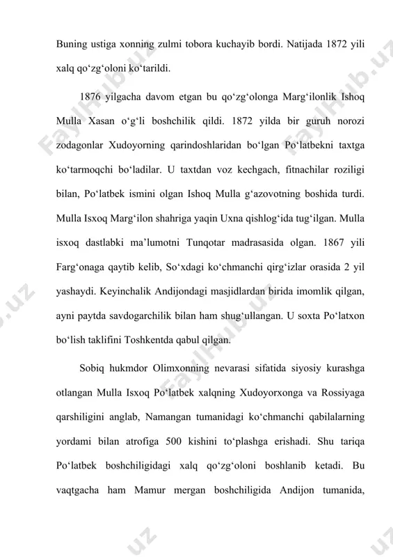 ozilishicha: «mahram atrofida qo‘zg‘olonchilar qancha talofot ko‘rganini aniq raqamlarda ifodalash qiyin. to‘siqlar orqasida va mahram qal’asi ichida 100 dan ortiq murda topilib, dafn etildi. mahram orqasidagi maydonda kazaklarning qilichi bilan chopilgan 1000 dan ortiq murdani otryaddagi yigitlar yig‘ishtirib olishib, ko‘mishdi; general fon kaufmanning qo‘riqchi bo‘linmasi daryo yoqalab qochayotganlarni quvib, 100 kishini qilichdan o‘tkazdi. tog‘dan tushib kelib otryadlarimizga qo‘shilgan chavandozlar ham ko‘p qurbon berishdi. ulardan qanchasi o‘lib, qanchasi yarador bo‘lgani noma’lum. juda ko‘p qo‘qonliklar sirdaryoga cho‘kib ketdi. ochig‘ini aytganda, shafqatsiz qirg‘in ro‘y berdi, chegaramizni buzishga jur’at etib, yerlarimizga bostirib kirishgani va bizga tobe odamlarning osoyishtaligini buzgani uchun munosib intiqom olindi». skobelevning ma’lumotnomasiga ko‘ra, jang maydonidan 2000 salla yig‘ib olingan; vereshchagin buni ikkiga bo‘ladi, ammo “jang chakki bo‘lmadi” deb qo‘shib qo‘ygan”. “biz 39 zambarak (daryoga tushib ketgan to‘p bu hisobga kirmaydi) 1500 miltiq, behisob nayza, qilich, cho‘qmor, 50 dan ortiq tug‘, bayroq, nishonlarni o‘lja qilib oldik. qal’ada o‘q-dori, snaryadlar va qo‘rg‘oshin hamda …