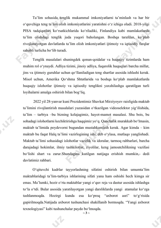 layotgan yangi darsliklarda yangi atamalar ko‘zga tashlanmoqda. hozirgi kunda esa ko‘proq “axborot asri” to‘g‘risida gapirilmoqda.natijada axborot tushunchasi shakillanib bormoqda. “yangi axborot texnologiyasi” kabi tushunchalar paydo bo‘lmoqda. kurs ishining maqsadi. mamlakatimizda qabul qilingan “kadrlar tayyorlash milliy dasturi”ning birinchi bosqichi sarhisob qilinib, ikkinchi sifat bosqichiga o‘tildi. o‘tilgan davr mobaynida yaratilgan ma’muriy-huquqiy hujjatlar fanlar bo‘yicha o‘quv adabiyotlarini yaratishga asos bo‘lib, o‘quv jarayonining sifatini oshirishga xizmat qiladi. o‘quv adabiyotlarining yangi avlodlarini yaratish, ularni tayyorlash bo‘yicha ilmiy-uslubiy, tashkiliy, iqtisodiy masalalarni hal etish uzluksiz ta’lim tizimida “kadrlar tayyorlash milliy dasturi”ning ikkinchi bosqichida ko‘zda tutilgan maqsadlarga erishishga qaratilgan bir qator tadbirlar ishlab chiqishni taqozo qiladi. tadbirlardan biri multimediya muhitida fanlar byicha elektron darsliklar yaratish. elektron darslik zamonaviy o‘quv jarayonining eng asosiy elementi bo‘lib, u o‘quv fani yoki uning ma’lum bir bo‘limini mustaqil o‘rganishni ta’minlovchi va odatdagi darslik, ma’lumotnoma, mashqlar to‘plami, laboratoriya ishi xususiyatlarini birlashtiruvchi dasturiy-uslubiy majmuadir. elektron darslik an’anaviy darsliklarning alternativ(muqobil) varianti bo‘lmasdan, balki uning to‘ldiruvchisi bo‘lib, …