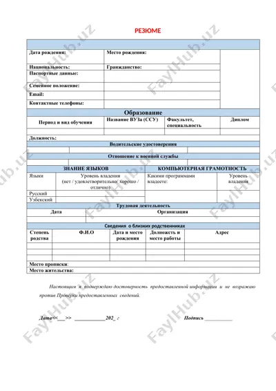 rezyume shabloni — DOCX