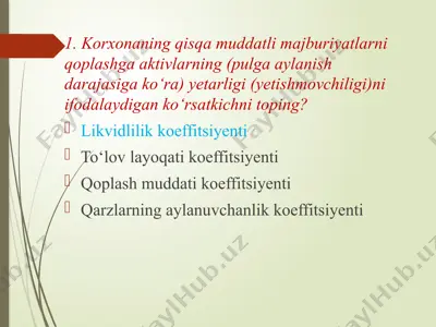 likvidlilik koeffitsiyenti — PPTX