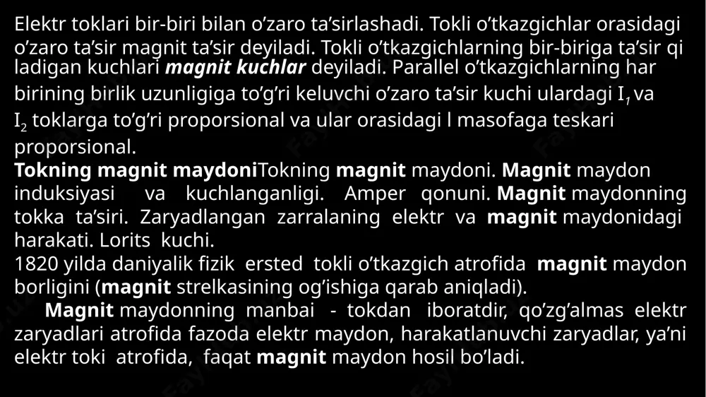 ladi. 1. xuddi yorug’lik to’lqinlari kabi elektrmagnit to’lqinlar moddalari yuiladi va sochiadi. 2. elektrmagnit to’lqin metal sirtiga qanday burchak asosida tushsa, xuddi shunday burchak bilan qaytadi. 3. elektromagnit to’lqin ikki muhim chegarasiga tushsa, xuddi yorug’lik nuri kabi sinib o’tadi. 4. elektrmagnit maydoning va vektorlari to’lqinning tarqalishiga perpendikulyar bo’lganligi uchun, elektrmagnit to’lqinlar ko’ndalang to’lqinlardir. 5. elektrmagnit to’lqinlar yuqori chastotali generatorda qutublangan, ya’ni tebranish ampletudadalari muayan tekislikda joylashgn to’lqin ko’rinishida hosil bo’ladi. 6. elektrmagnit to’lqinlar ham yorug’lik to’lqinlari abi interferensiya, difraksiya va dispersiyadan iboat bo’lgan muhim hodisalarni kuzatish mumkin. image1.png /docprops/thumbnail.jpeg