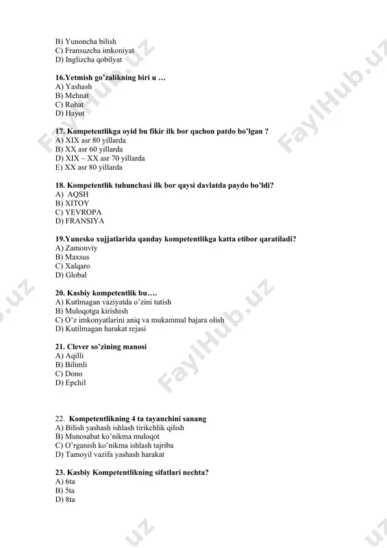 kasbiy kompetentlik yakuniy nazorat test savollari - Page 4