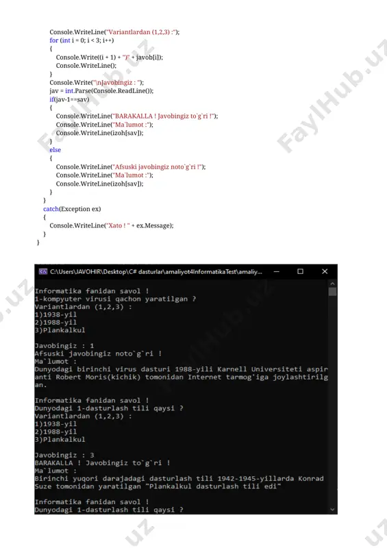 andom(); console.write("fayldagi tasodifiy krill belgilari : "); for(int i = 0; i < 15; i++) { s+= (char)rnd.next(1072,1100)+" "; } console.writeline(s); using (filestream fayl = new filestream(path, filemode.openorcreate)) { array = system.text.encoding.default.getbytes(convert.tostring(s)); fayl.write(array, 0, array.length); } string s1 = s + "\n" + s.toupper(); console.writeline("natija : " + s.toupper()); using (filestream fayl = new filestream(path, filemode.openorcreate)) { array = system.text.encoding.default.getbytes(convert.tostring(s1)); fayl.write(array, 0, array.length); } tugadi !!! image2.png image3.png image4.png image5.png image6.png image7.png image8.png image9.png image10.png image11.png image12.png image13.png image14.png image15.png image16.png image17.png image18.png image19.png image20.png image21.png image22.png image23.png image24.png image25.png image26.png image27.png image28.png image29.png image30.png image31.png image32.png image33.png image34.png image35.png image36.png image37.png image38.png image39.png image40.png image41.png image42.png image43.png image44.png image1.png