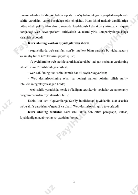 sh va ularning xatti-harakatlari yoki harakatlarini mos ravishda moslashtirish uchun mo'ljallangan, bu ko'pincha muayyan vazifalarni bajarishda inson imkoniyatlaridan oshib ketadi. ai keng ko'lamli texnologiyalarni o'z ichiga oladi, jumladan, mashinani o'rganish, tabiiy tilni qayta ishlash (nlp), kompyuterni ko'rish, robototexnika, ekspert tizimlari va boshqalar. ushbu texnologiyalar ai tizimlariga murakkab vazifalarni avtonom tarzda bajarish, bashorat qilish, tushunchalar yaratish va odamlar yoki boshqa tizimlar bilan tabiiy yo'llar bilan o'zaro ta'sir qilish imkonini beradi. avtomatlashtirish va samaradorlik: ai bilan ishlaydigan avtomatlashtirish jarayonlarni soddalashtiradi, qo'l mehnatini kamaytiradi va turli sohalarda samaradorlikni oshiradi. ishlab chiqarish va logistikadan tortib mijozlarga xizmat ko‘rsatish va moliyalashtirishgacha ai takrorlanuvchi vazifalarni avtomatlashtiradi, resurslarni taqsimlashni optimallashtiradi va samaradorlikni oshiradi. maʼlumotlarni tahlil qilish va tushunchalar: katta maʼlumotlar davrida sunʼiy intellekt qimmatli tushunchalar, tendentsiyalar va naqshlarni olish uchun katta hajmdagi tuzilgan va tuzilmagan maʼlumotlarni tahlil qilishda hal qiluvchi rol oʻynaydi. ai algoritmlari korrelyatsiyalarni aniqlashi, bashorat qilish va marketing, sog'liqni saqlash, moliya va tadqiqot kabi sohalarda …