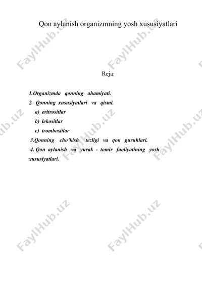 qon aylanish organizmning yosh xususiyatlari — DOC