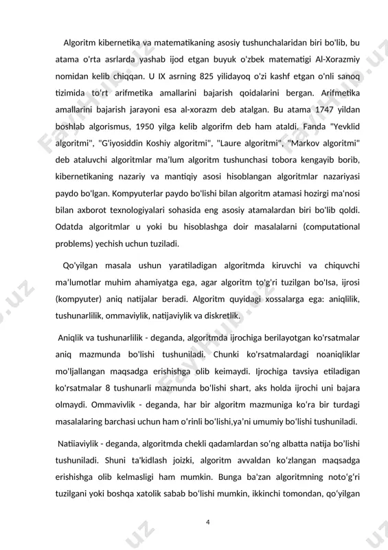 shimcha xotira talab qilmasdan o’z o'rniga saralaydi. faqat bitta pozitsiyaga o‘ng tomonga siljiydigan massivlar qiymati kulrang ko‘rsatgich bilan ko‘rsatilgan (6-satr), qora rangli ko‘rsatgich orqali - kalitning ko’chishi ko‘rsatilgan (8-satr). (e) qismida saralangan massivning yakuniy holati ko‘rsatilgan. insertion-sort prosedurasini yakunlanishida a kiritish massivi saralangan chiqarish ketma-ketligidan iborat boladi. 1-chizma. a = {5,2,4,6,1,3} massivni joylashtirish usulida saralash (insertion-sort). kvadratlar bilan belgilangan massiv elementlarining yuqori qismida elementlar indekslari va kvadratlar ichida mos elementlar qiymatlari berilgan. bu rasmning a-d qismi for sikliga mos keladi. 1-8 qatorida for sikl iteratsiya psevdokodlari (a)-(d) rasm qismiga mos keladi. har bir iteratsiyada qora kvadratlarda а[j] kaliti qiymatlari tashkil topgan bolib, undan chapda joylashgan (psevdakodning 5-satri) kulrang kvadratlar bilan taqqoslanadi. a = {5.2,4,6,1,3} qatorida insertion-sortning ishlashi. array indeces to‘rtburchaklar ustida paydo bo'ladi va qator pozitsiyalarida saqlangan qiymatlar to'rtburchaklar ichida paydo boladi. har bir iteratsiyada qora to‘rtburchak a [j] dan olingan tugmachani ushlab turadi, bu esa kulrang to‘rtburchaklardagi qiymatlari bilan …
