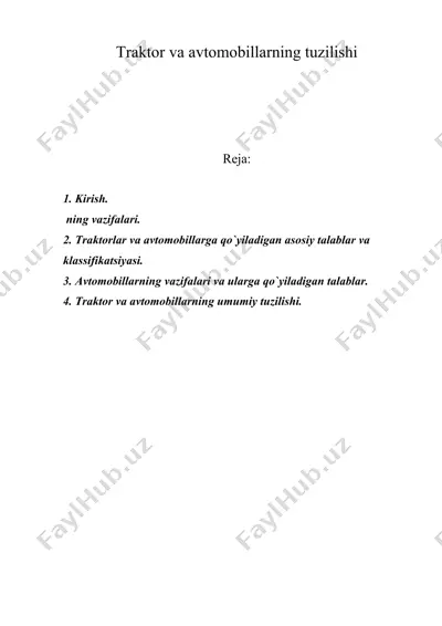traktor va avtomobillarning tuzilishi — DOC