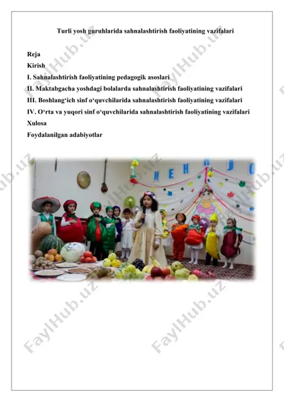turli yosh guruhlarida sahnalashtirish faoliyatining vazifalari — DOCX