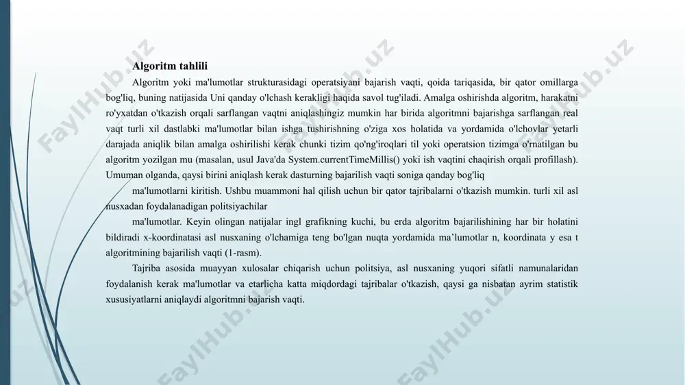 . bunday holda, tajribalar natijasida, ko'rinishidan, kirishning istalgan o'lchami uchun a algoritmining bajarilish vaqti ma'lumotlar n cn qiymatidan oshmaydi, bu erda c doimiy aniqlangan. o'rtacha va eng yomon ishlash tahlili argaymax usuli misolidan foydalanib, boshlang'ich ma'lumotlarning nom turi, algoritm bilan qaraganda tezroq ishlaydi boshqalar. bunday holda, siz ijro vaqtini ifodalashga harakat qilishingiz mumkin olingan natijalar asosida olingan o'rtacha sifatida algoritm barcha mumkin bo'lgan kirishlar uchun. afsuski, tahlil o'rtacha ko'rsatkichlar bo'yicha tahlil qilish juda muammoli chunki bu holda ehtimollik taqsimotini aniqlash talab qilinadi kiruvchi oqimning bo'linishi. shaklda. bog'liqlikning sxematik ko'rinishi algoritmni bajarish vaqtining kirishni taqsimlashga bog'liqligi ma'lumotlar oqimi. misol uchun, agar manba ma'lumotlari faqat "a" turi bo'lsa yoki "d". o'rtacha ko'rsatkichlarni tahlil qilishda oldindan aniqlash kerak. ba'zi tarqatish uchun algoritmning ijobiy bajarilish vaqti kirish ma'lumotlar oqimining nii. bunday hisob-kitoblarni amalga oshirish uchun ko'pincha oliy matematika va nazariya tushunchalarini qo'llashni talab qiladi ehtimolliklar. shu munosabat bilan, kelajakda biz sukut bo'yicha eng yomonini …