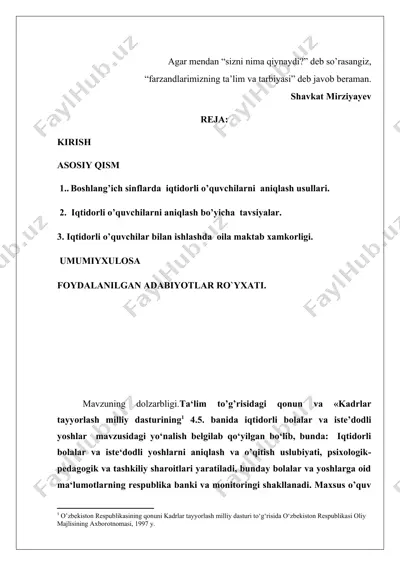 iqtidorli bolalar va iste'dodli yoshlar tarbiyasi — DOC