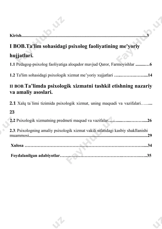 eksiya, psixologik maslahat sohasida umumpsixologik va maxsus psixologik bilimlar olgan mutaxassislar (psixolog) tomonidan amalga oshiriladi.psixologik xizmatga jalb qilingan pedagoglar esa, bu mutaxassislikni olish uchun maxsus qayta tayyorgarlikdan o’tishlari lozim. mohiyatan, psixologik xizmat bir necha bosqichli jarayon sanalib, unda psixologik maslahat, psixodiagnostika va psixokorreksiya kabi sohalar usullaridan samarali foydalaniladi. quyida biz ta’lim har qanday ta’lim muhiti uchun qulay sanalgan psixologik xizmat va uning tarkibiy chora-tadbirlari haqida to’xtalib o’tamiz.[9] i.g.kolesnikovaga ko’ra, ta’lim muhitida psixologik konsulьtasiya ishlarini olib borishda psixolog mutaxassis quyidagi ishlarni olib boradi: 1.bolalar, o’qituvchilar, talabalar ta’lim va tarbiyasi bilan shug’ullanuvchi barcha shaxslarga, jumladan ma’muriyat, direktor, rektor, mudir, o’qituvchilar, murabbiylar, ota-onalar, ijtimoiy va jamoatchilik tashkilotlari, xodimlariga aniq, ilmiy asoslangan maslahatlar berish; 2.ta’lim, taraqqiyot, tarbiya, kasb tanlash va turmush qurish, o’zaro munosabat, muomala va muloqot sirlari, tengdoshlar va voyaga etmaganlar munosabati, masalan, dunyoqarash, qobiliyat, iqtidor muammolari yuzasidan individual, guruhiy, jamoaviy tarzda maslahatlar uyushtirish; 3.ma’muriyatga, bolalar, o’quvchilar, talabalarga (yotoqxonada, klublarda, kutubxonalarda) qiziqtiruvchi masalalar …
